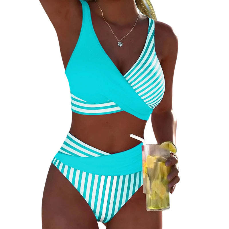 🏖️Summer Hot Sale - ONLY £18.99!!⚡50K+ SOLD!🌞🌊Two-Piece Color Block & Stripe Bikini Swimsuit