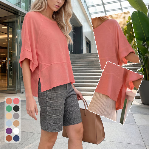 Panel Solid Color Flared Sleeve T-Shirt