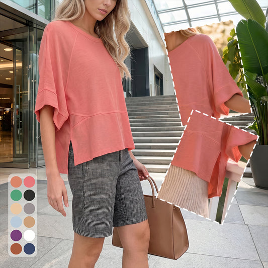 Panel Solid Color Flared Sleeve T-Shirt