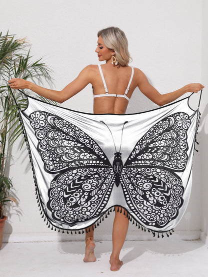 ⏳Limited-Time Offer,BUY 1 GET 1 FREE⏰New Summer Loose Beach Vacation Butterfly Tassel Sexy Wrap Skirt Beach Dress