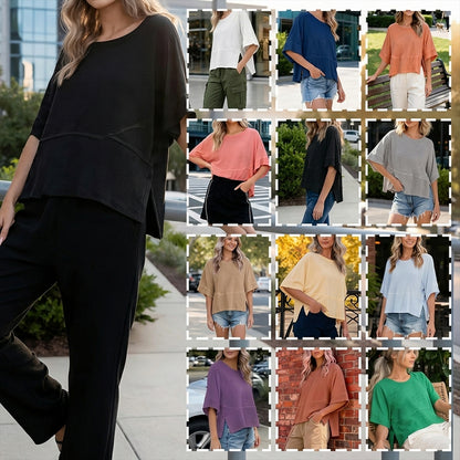 Panel Solid Color Flared Sleeve T-Shirt