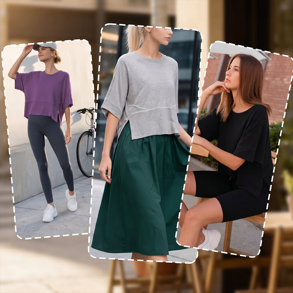 Panel Solid Color Flared Sleeve T-Shirt