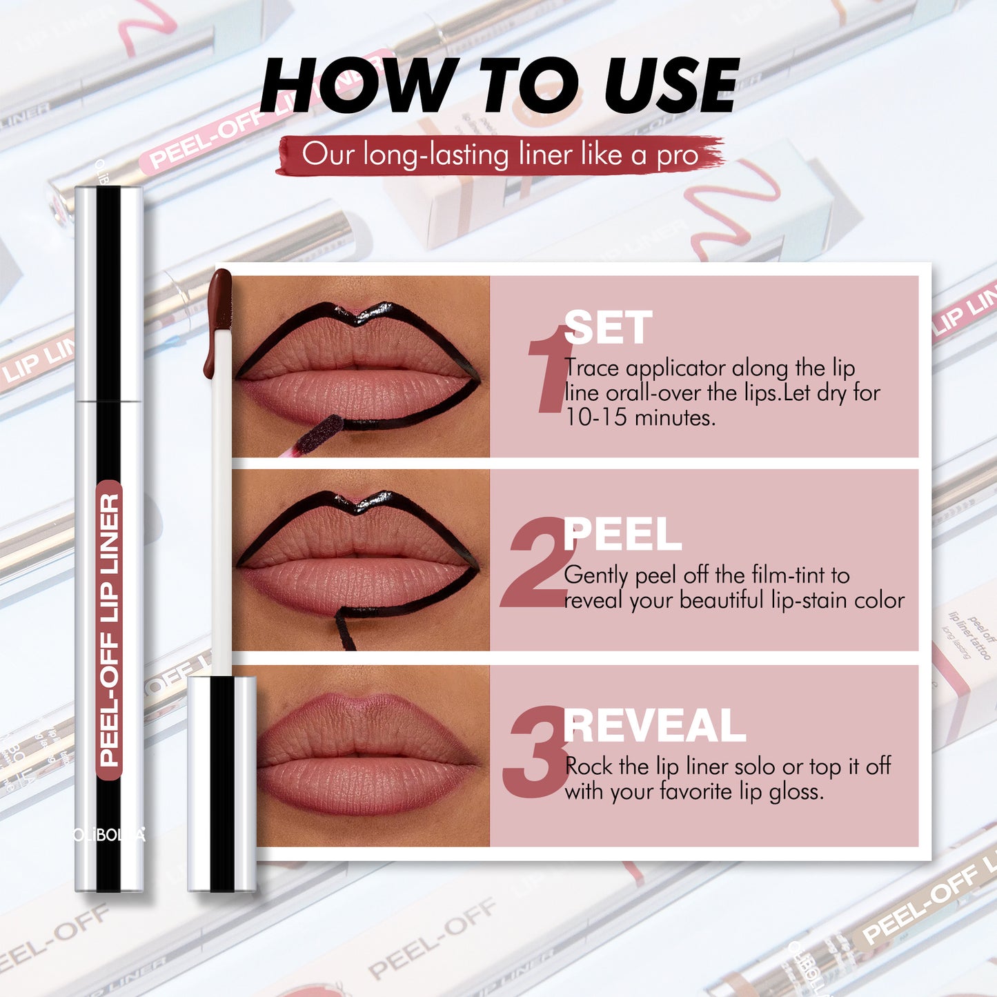 LIP LINER STAY-N - Peel-Off Lip Liner Stain - All Day & Night Lipliner with Hyaluronic Acid & Vitamin E - Long Lasting Formula - 0.12 fl oz / 3.5 ml