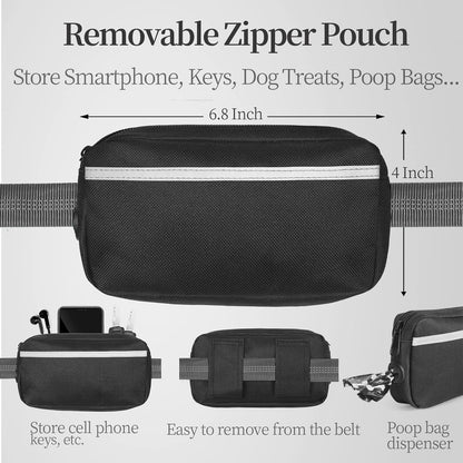 Hands-Free Bungee Dog Leash with Detachable Zipper Pouch