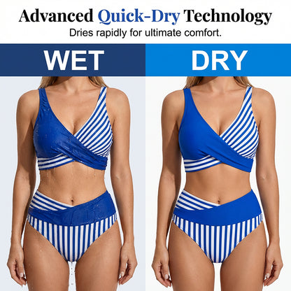 🏖️Summer Hot Sale - ONLY ￡18.99!!⚡50K+ SOLD!🌞🌊Two-Piece Color Block & Stripe Bikini Swimsuit