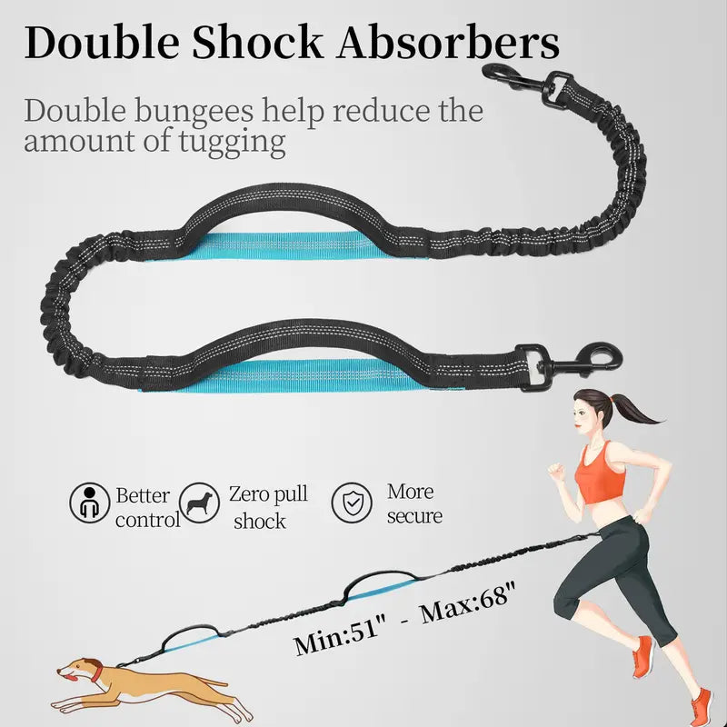 Hands-Free Bungee Dog Leash with Detachable Zipper Pouch