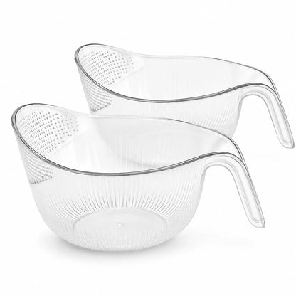 Multifunctional Rice Strainer Bowl with Handle, Sturdy Food-Grade Fruit Vegetable Draining Basket, Clear Plastic Kitchen Colander