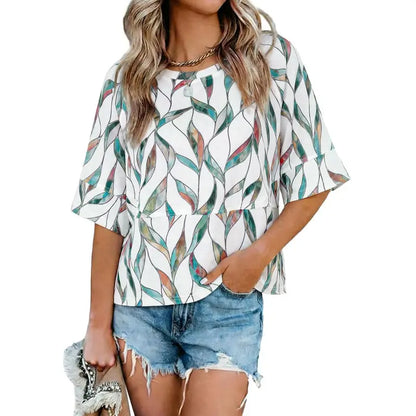 Panel Solid Color Flared Sleeve T-Shirt