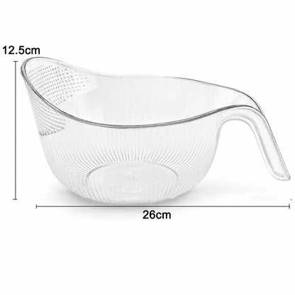 Multifunctional Rice Strainer Bowl with Handle, Sturdy Food-Grade Fruit Vegetable Draining Basket, Clear Plastic Kitchen Colander