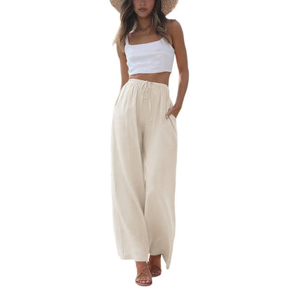 Women's Cotton Linen Summer Palazzo Pants Flowy Wide Leg Beach Trousers with Pockets Casual Womenswear SummerVibes