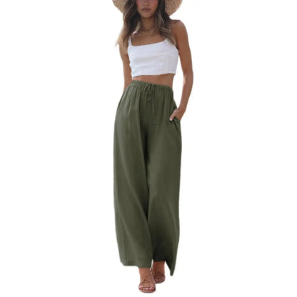 Women's Cotton Linen Summer Palazzo Pants Flowy Wide Leg Beach Trousers with Pockets Casual Womenswear SummerVibes