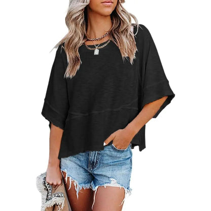 Panel Solid Color Flared Sleeve T-Shirt