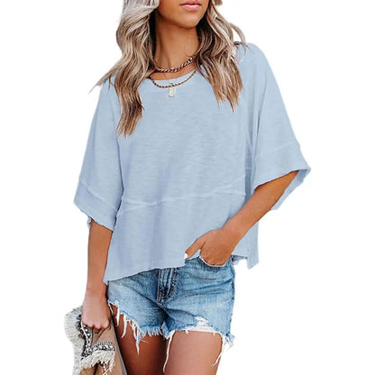 Panel Solid Color Flared Sleeve T-Shirt