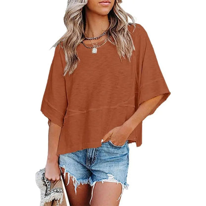 Panel Solid Color Flared Sleeve T-Shirt
