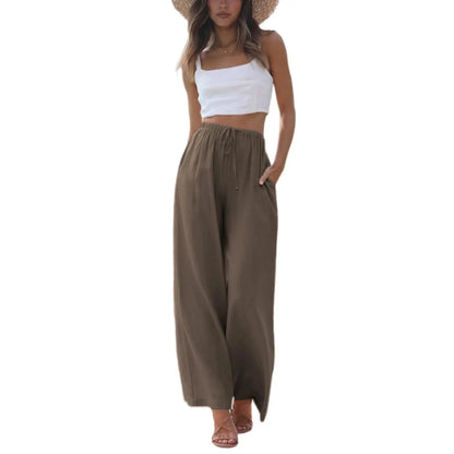 Women's Cotton Linen Summer Palazzo Pants Flowy Wide Leg Beach Trousers with Pockets Casual Womenswear SummerVibes