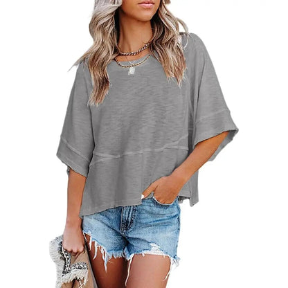 Panel Solid Color Flared Sleeve T-Shirt