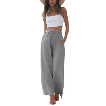 Women's Cotton Linen Summer Palazzo Pants Flowy Wide Leg Beach Trousers with Pockets Casual Womenswear SummerVibes