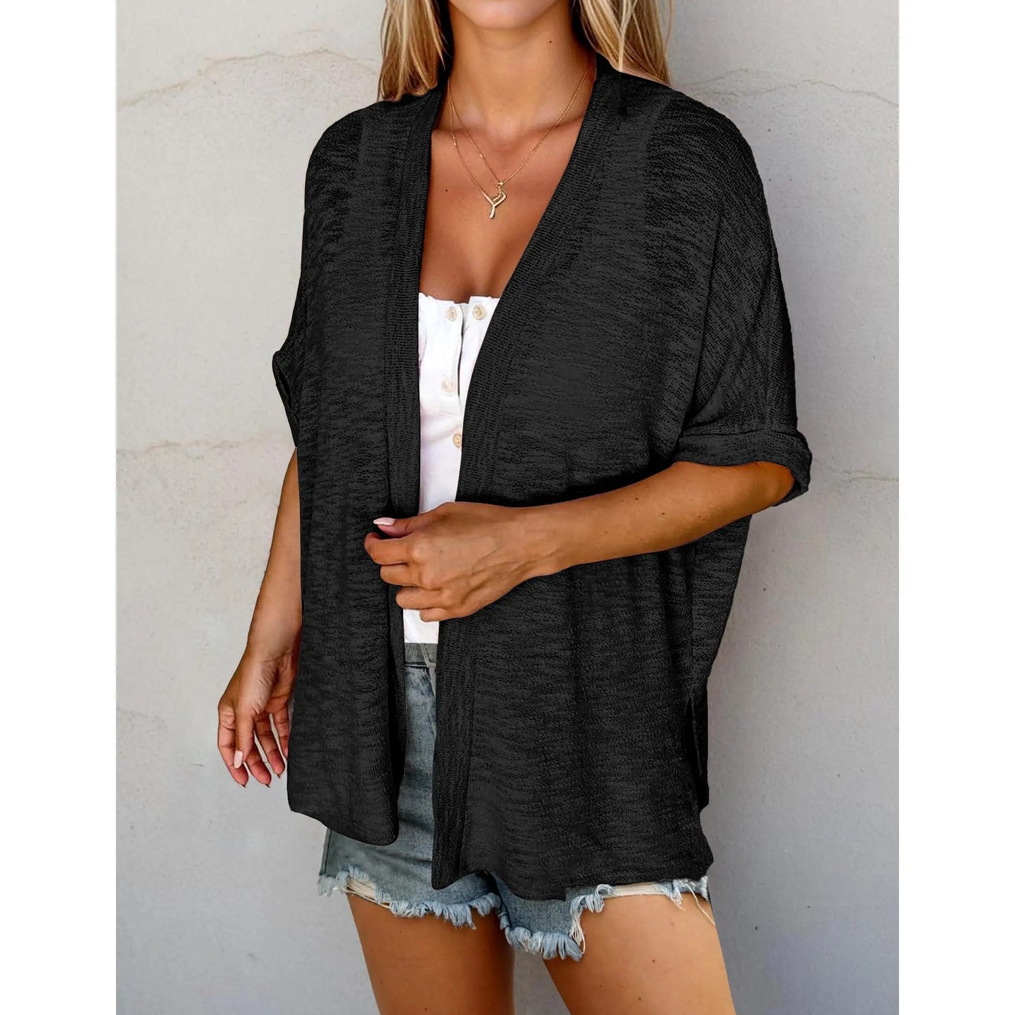 Short-sleeved casual solid coat