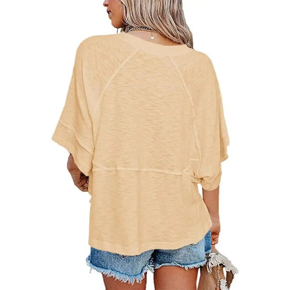 Panel Solid Color Flared Sleeve T-Shirt