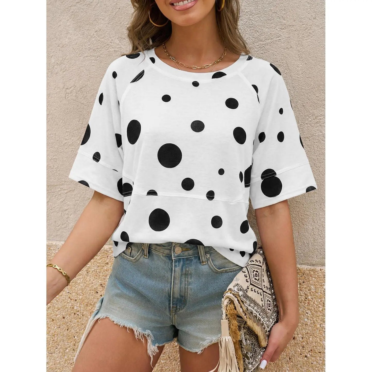 Panel Solid Color Flared Sleeve T-Shirt