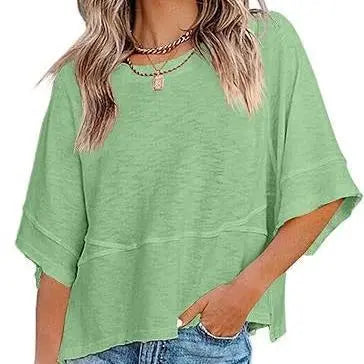Panel Solid Color Flared Sleeve T-Shirt