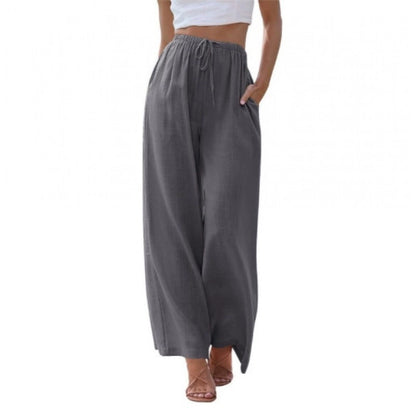 Women's Cotton Linen Summer Palazzo Pants Flowy Wide Leg Beach Trousers with Pockets Casual Womenswear SummerVibes