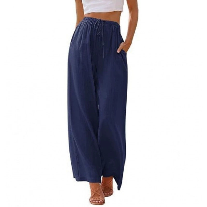 Women's Cotton Linen Summer Palazzo Pants Flowy Wide Leg Beach Trousers with Pockets Casual Womenswear SummerVibes