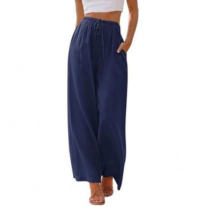 Women's Cotton Linen Summer Palazzo Pants Flowy Wide Leg Beach Trousers with Pockets Casual Womenswear SummerVibes
