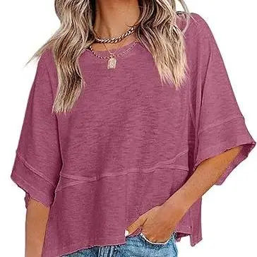 Panel Solid Color Flared Sleeve T-Shirt