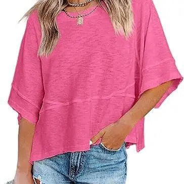 Panel Solid Color Flared Sleeve T-Shirt