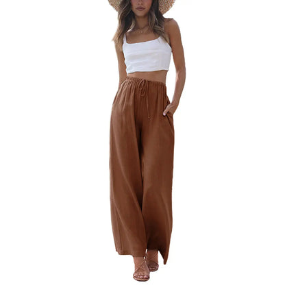 Women's Cotton Linen Summer Palazzo Pants Flowy Wide Leg Beach Trousers with Pockets Casual Womenswear SummerVibes