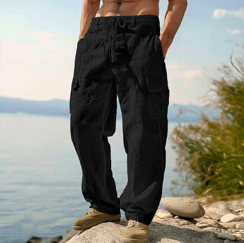 Men's Linen Cargo Pants Casual Summer Beach Pants