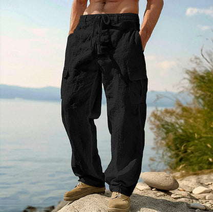 Men's Linen Cargo Pants Casual Summer Beach Pants