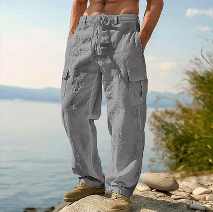Men's Linen Cargo Pants Casual Summer Beach Pants