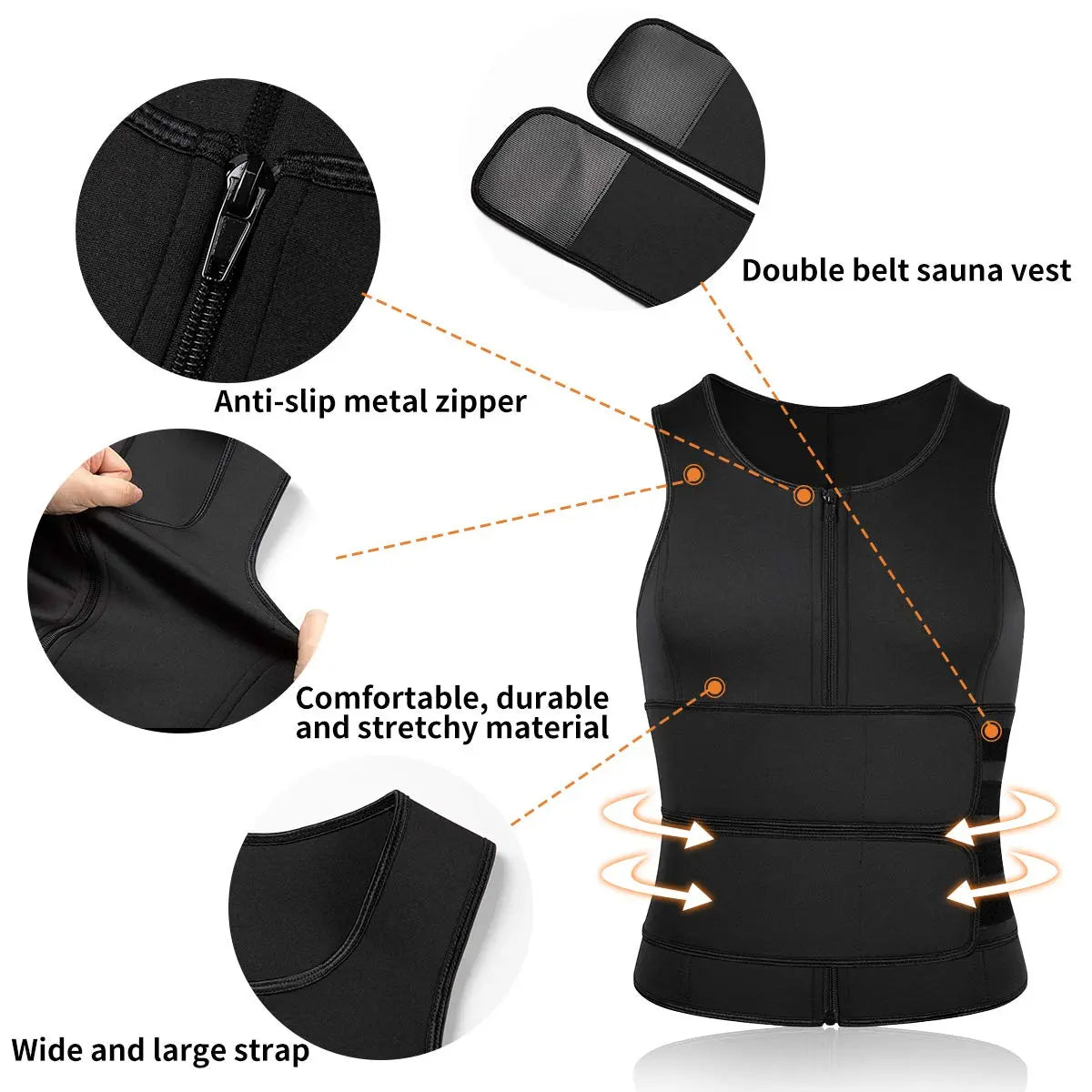 Men's Waist Trainer Sauna Suit Shirt, Gym & Exercise Compression Vest, Sweat-Boosting Workout Top