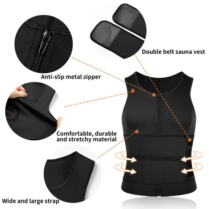 Men's Waist Trainer Sauna Suit Shirt, Gym & Exercise Compression Vest, Sweat-Boosting Workout Top