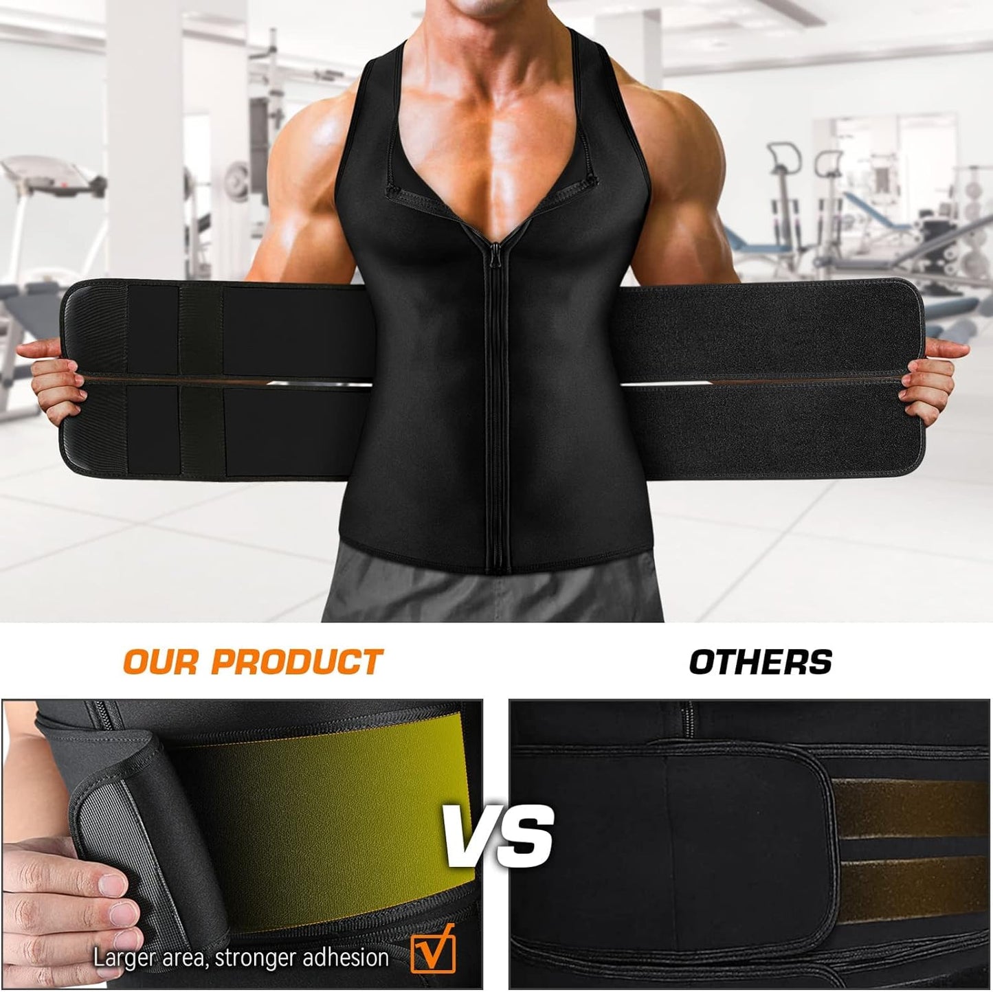 Men's Waist Trainer Sauna Suit Shirt, Gym & Exercise Compression Vest, Sweat-Boosting Workout Top