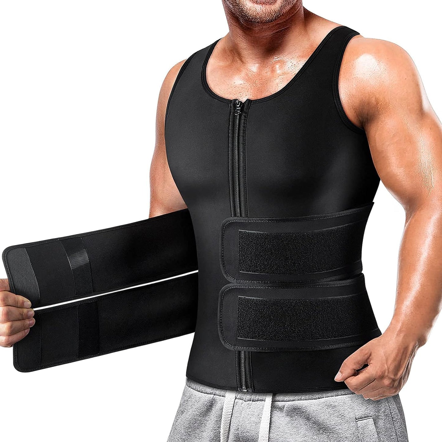 Men's Waist Trainer Sauna Suit Shirt, Gym & Exercise Compression Vest, Sweat-Boosting Workout Top