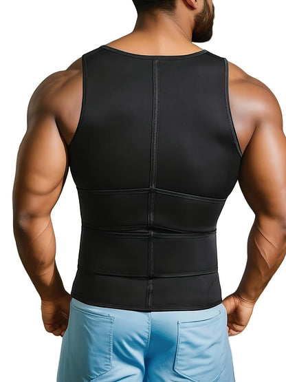 Men's Waist Trainer Sauna Suit Shirt, Gym & Exercise Compression Vest, Sweat-Boosting Workout Top