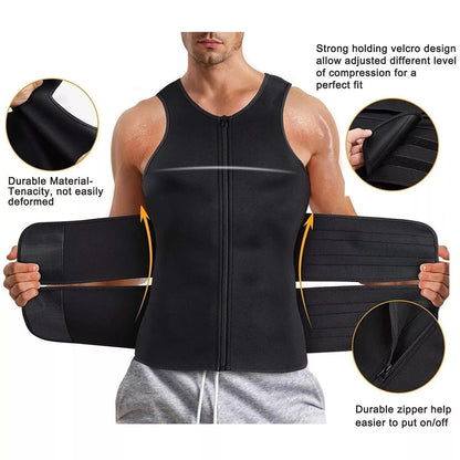 Men's Waist Trainer Sauna Suit Shirt, Gym & Exercise Compression Vest, Sweat-Boosting Workout Top
