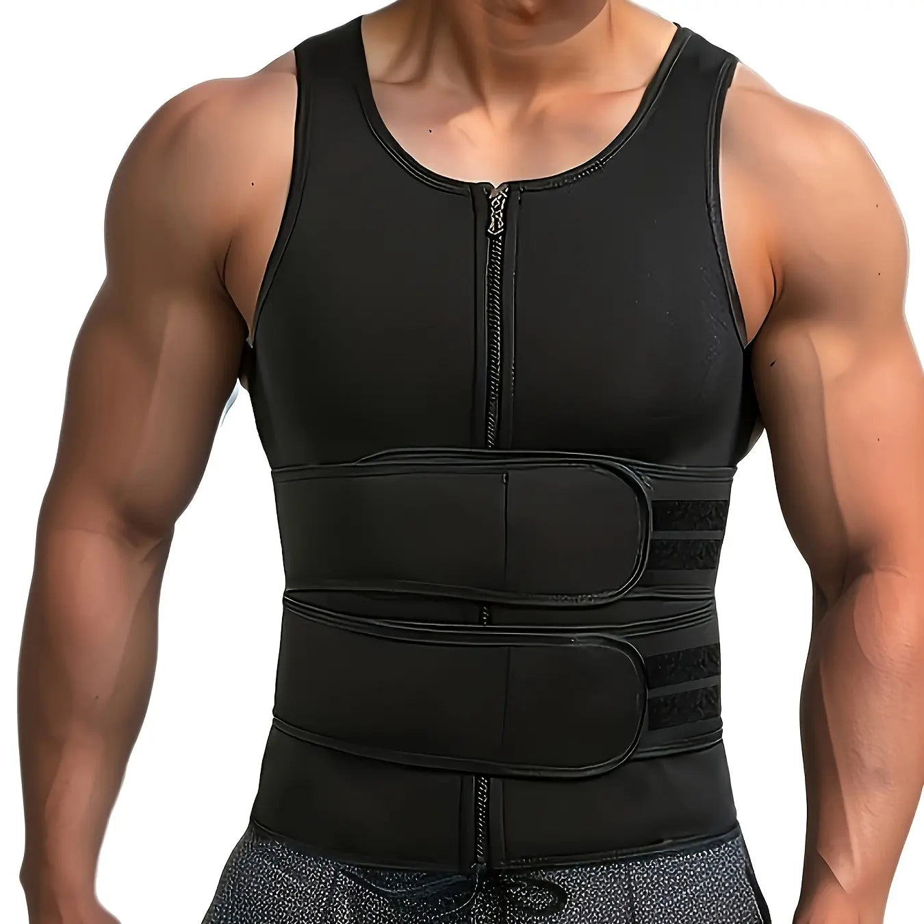 Men's Waist Trainer Sauna Suit Shirt, Gym & Exercise Compression Vest, Sweat-Boosting Workout Top