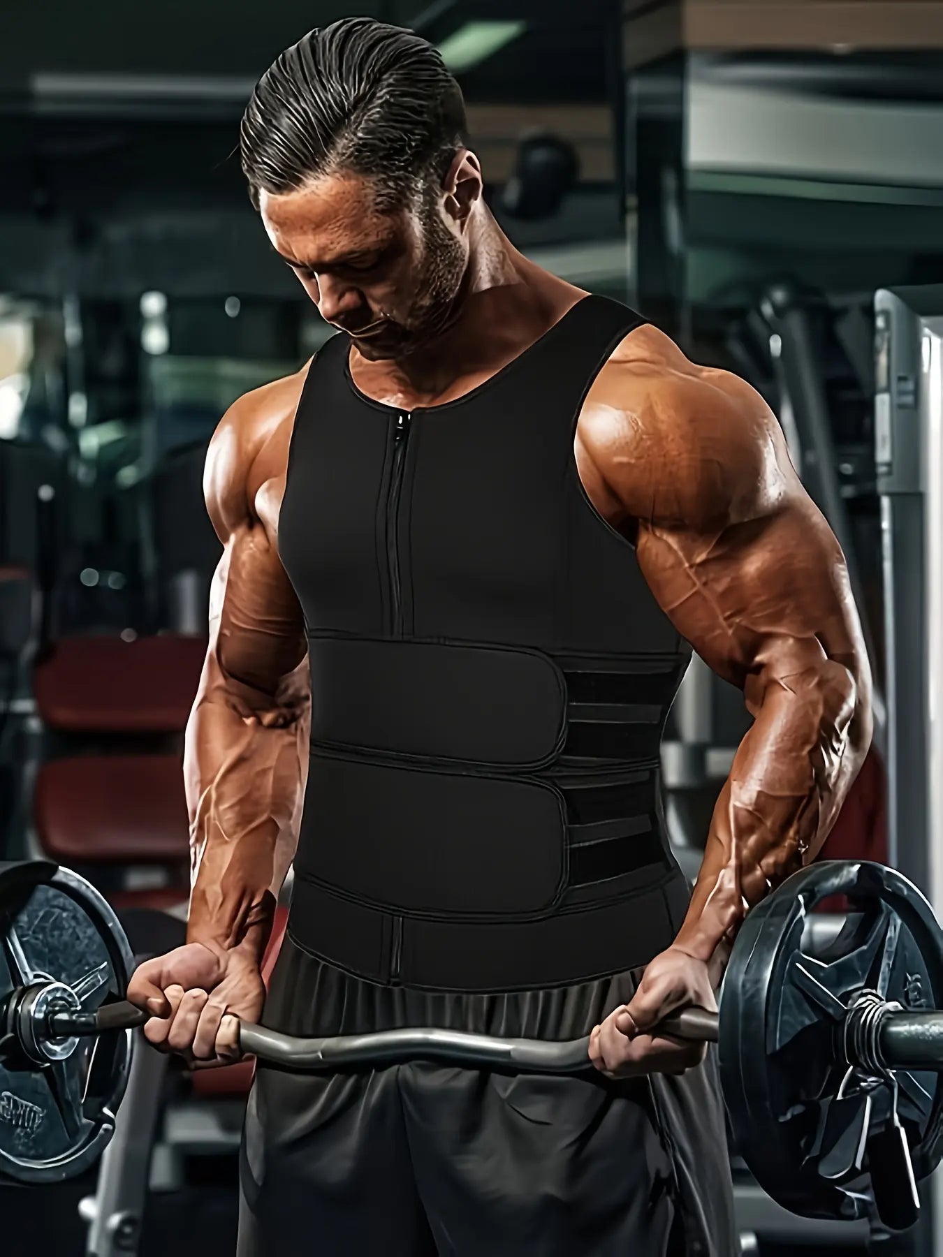 Men's Waist Trainer Sauna Suit Shirt, Gym & Exercise Compression Vest, Sweat-Boosting Workout Top