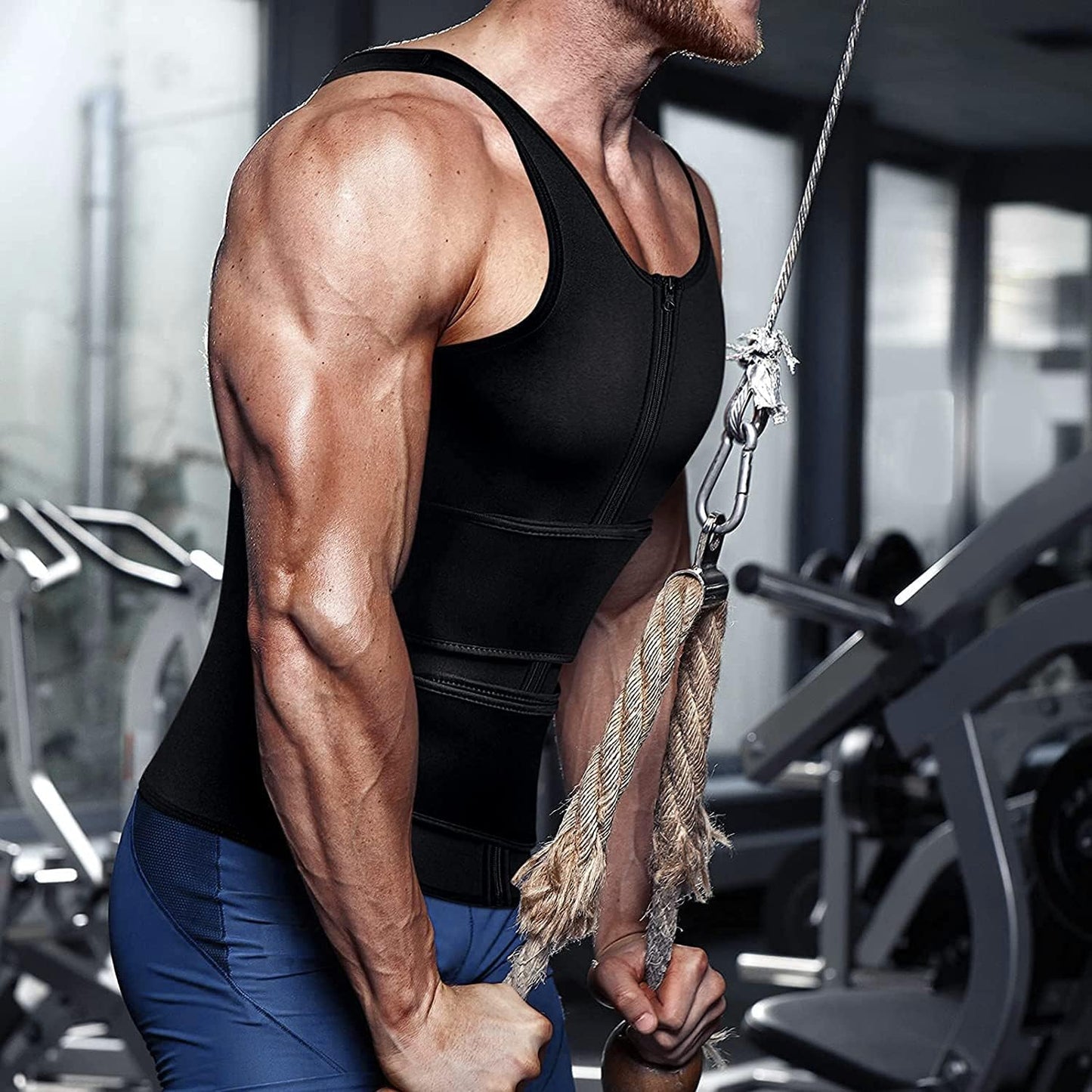 Men's Waist Trainer Sauna Suit Shirt, Gym & Exercise Compression Vest, Sweat-Boosting Workout Top