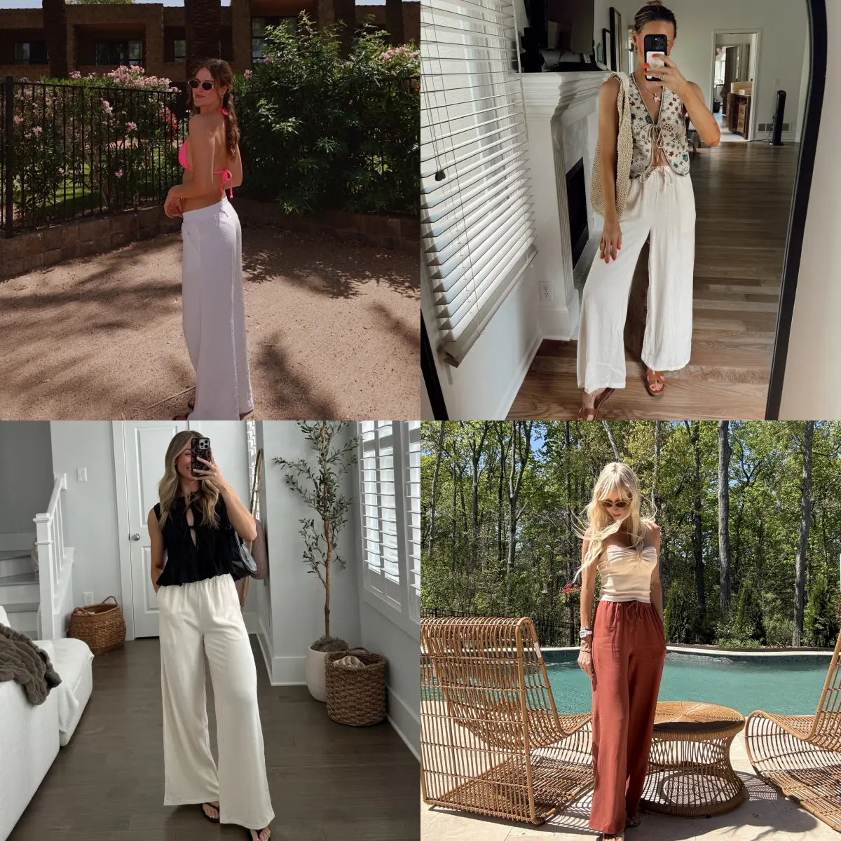 Women's Cotton Linen Summer Palazzo Pants Flowy Wide Leg Beach Trousers with Pockets Casual Womenswear SummerVibes