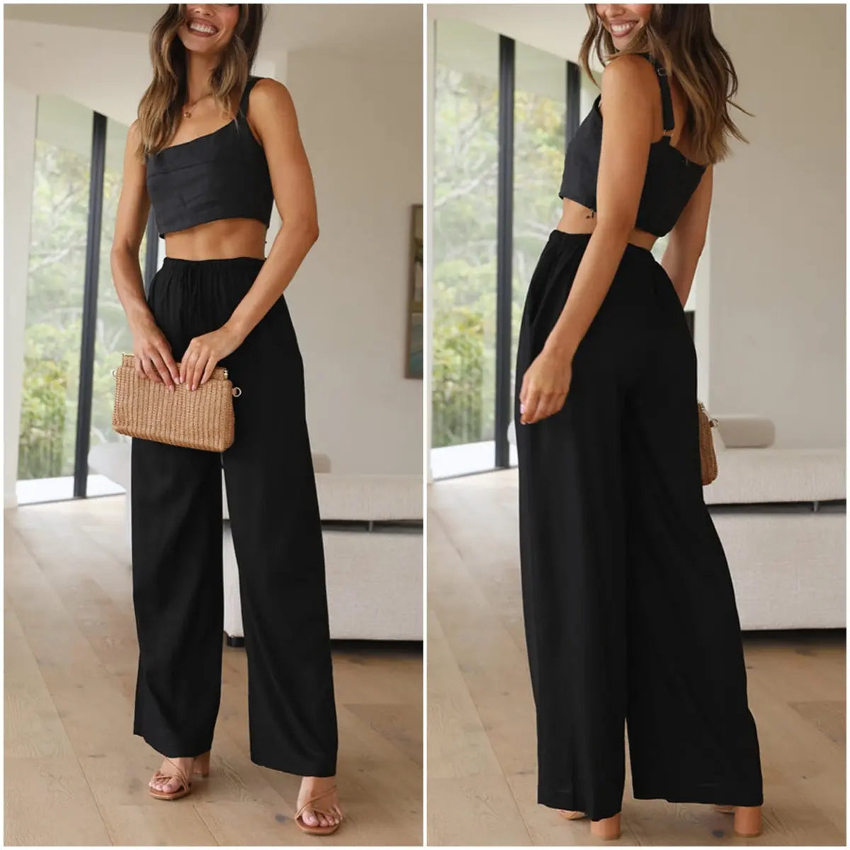 Women's Cotton Linen Summer Palazzo Pants Flowy Wide Leg Beach Trousers with Pockets Casual Womenswear SummerVibes