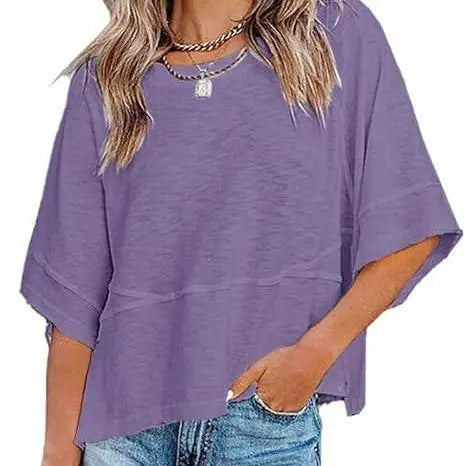 Panel Solid Color Flared Sleeve T-Shirt