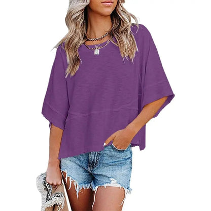 Panel Solid Color Flared Sleeve T-Shirt