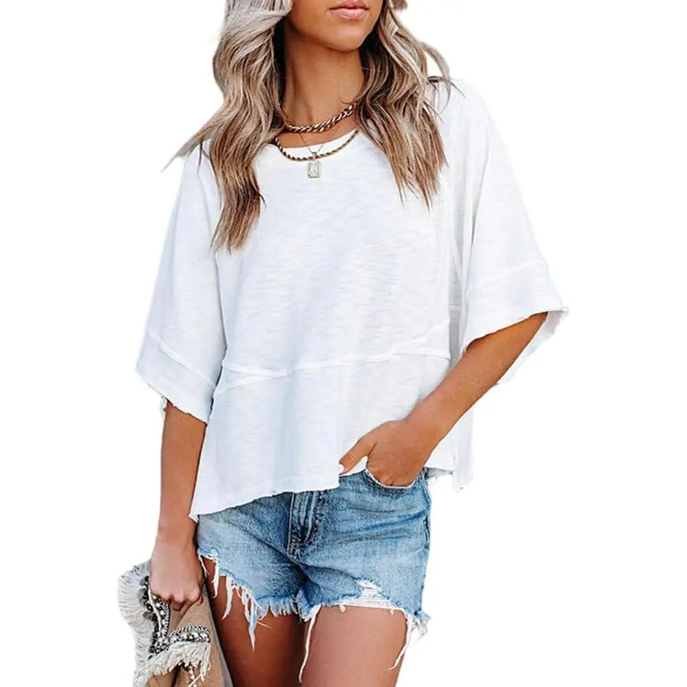 Panel Solid Color Flared Sleeve T-Shirt