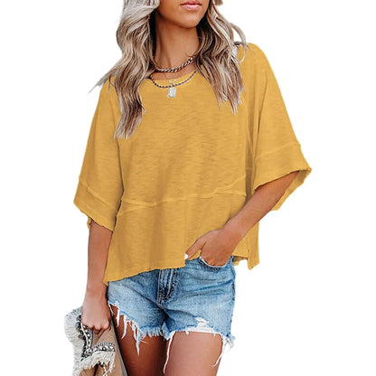 Panel Solid Color Flared Sleeve T-Shirt