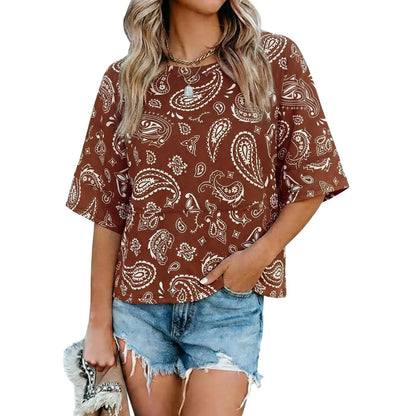 Panel Solid Color Flared Sleeve T-Shirt